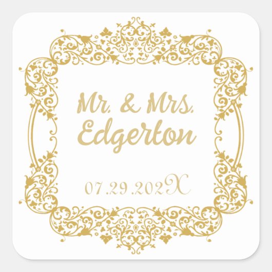 Sticker Carré Carré Mariage Ornate Gold Frame (Devant)