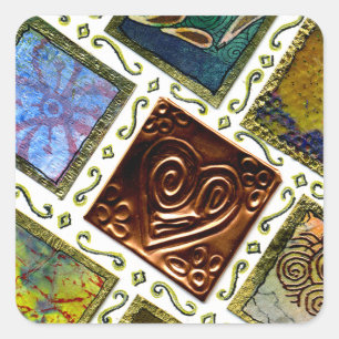 Sticker Carré Carré Motif Différentes techniques Coeur de cuivre