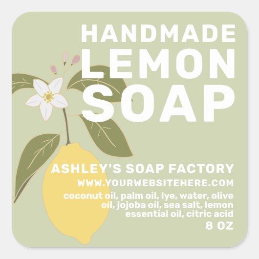 Sticker Carré Carré vert botanique au savon de citron fabriqué à (Devant)