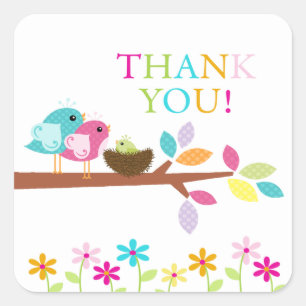 Sticker Carré Carré vert mignon de baby shower de Merci de nid