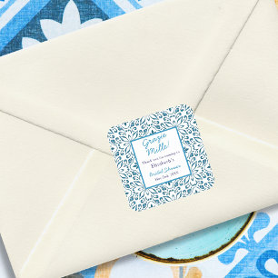 Sticker Carré Carreaux Bleus Italiens Merci Remerciements Shower