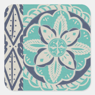 Sticker Carré Carrelage bleu Batik IV