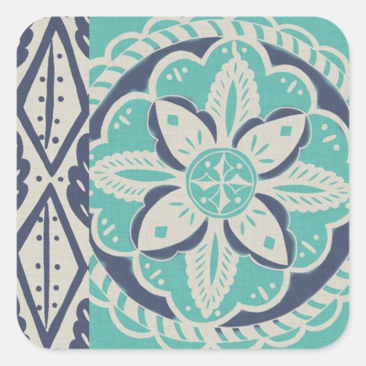 Sticker Carré Carrelage bleu Batik IV (Devant)