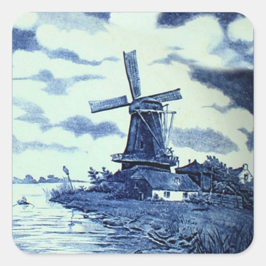 Sticker Carré Carrelage bleu vintage Delft - Windmill (Devant)