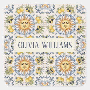 Sticker Carré Carrelage de citron méditerranéen Design côtier it