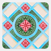 Sticker Carré Carrelage Floral Rouge Et Vert (Devant)
