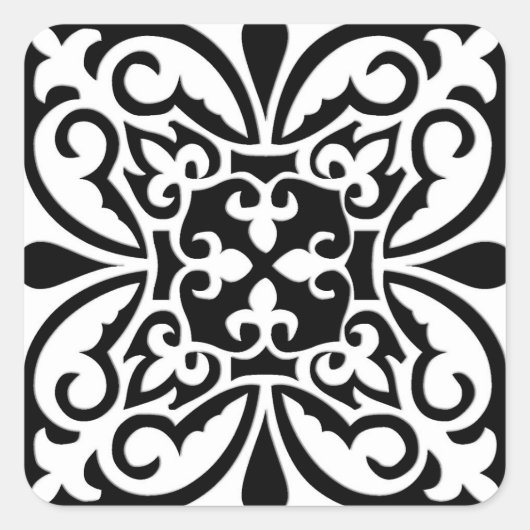 Sticker Carré Carrelage marocain - blanc avec arrière - plan noi (Devant)