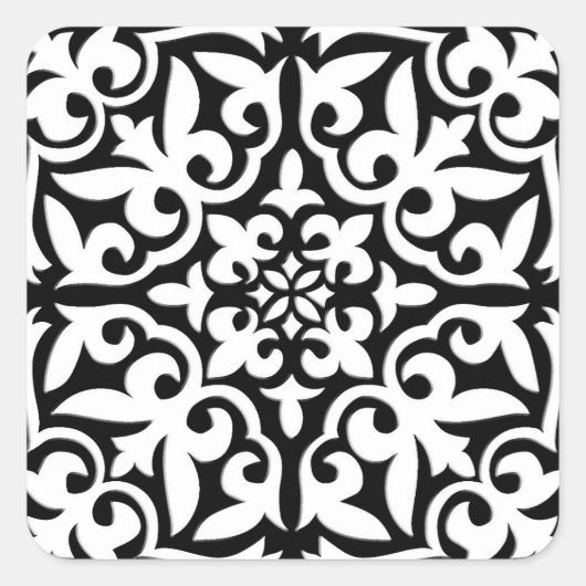 Sticker Carré Carrelage marocain - noir avec arrière - plan blan (Devant)