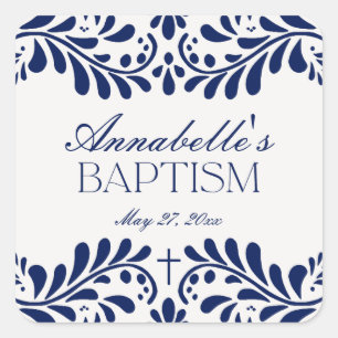 Sticker Carré Carrelage Talavera bleu Espagne Fiesta Baptême Fav