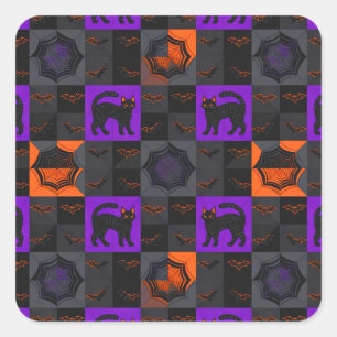 Sticker Carré Carrés de chat noir Halloween
