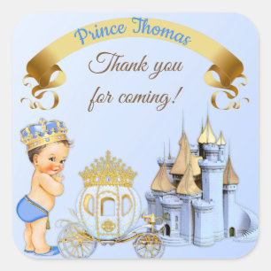 Sticker Carré Carrosse de château du prince royal bleu or garçon