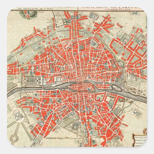 Sticker Carré Carte ancienne de Paris France (1721–1774) (Devant)