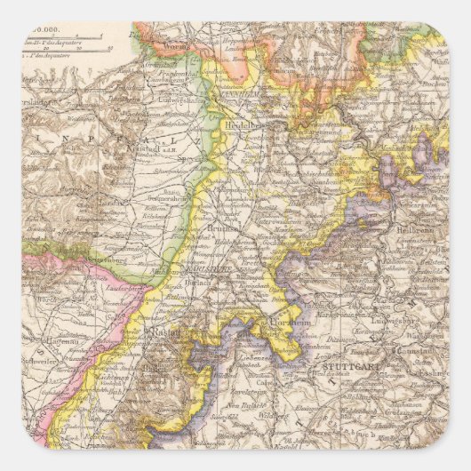 Sticker Carré Carte Atlas de Baden Allemagne (Devant)