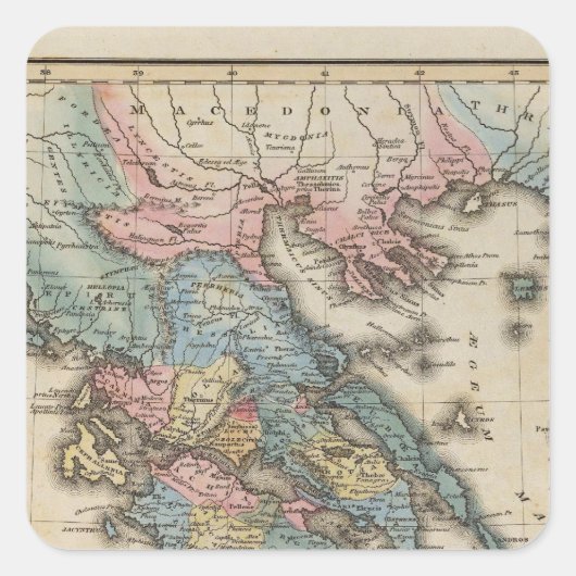 Sticker Carré Carte Atlas de la Grèce en couleurs complètes (Devant)