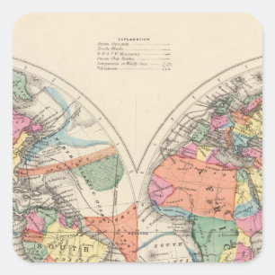 Sticker Carré Carte Atlas mondial avec courants et alizés