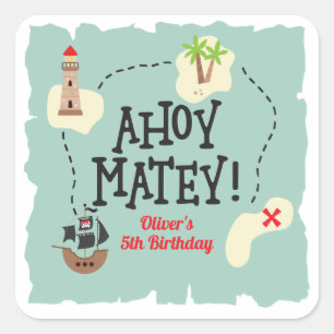 Sticker Carré Carte au trésor pirate d'anniversaire