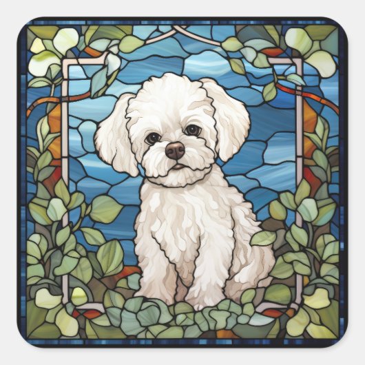Sticker Carré Carte Bichon Frise (Devant)