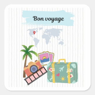 Sticker Carré Carte Bon Voyage,