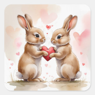 Sticker Carré Carte Bunny romantique