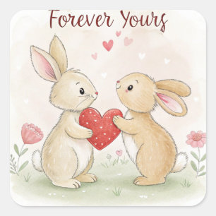 Sticker Carré Carte Bunny romantique - Pour toujours votre