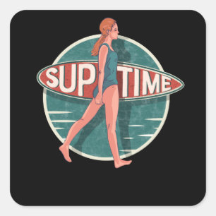 Sticker Carré Carte cadeau Vintage rétro à la carte à pagaies