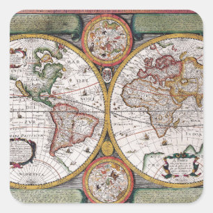 Sticker Carré Carte céleste vintage du monde avec diagrammes du
