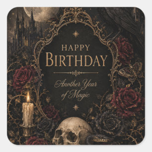 Sticker Carré Carte d'anniversaire gothique, Floral sombre, Papi