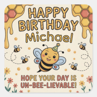 Sticker Carré Carte d'anniversaire personnalisée abeille - Thème