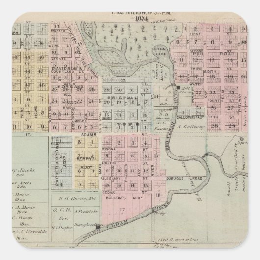 Sticker Carré Carte d'Austin, comté de Mower, Minnesota (Devant)