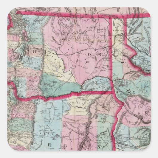 Sticker Carré Carte de Bancroft de Oregon, Washington, Idaho (Devant)