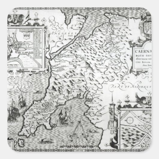 Sticker Carré Carte de Caernarvon, 1616 (Devant)
