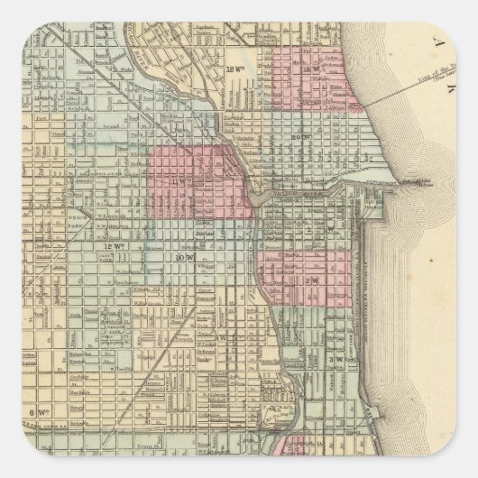 Sticker Carré Carte de Chicago par Mitchell (Devant)