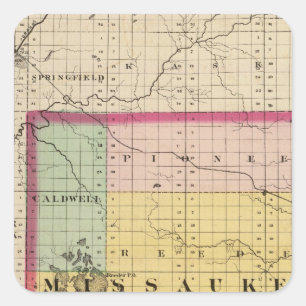 Sticker Carré Carte de comté de Missaukee, Michigan