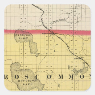 Sticker Carré Carte de comté de Roscommon, Michigan