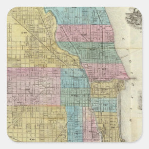 Sticker Carré Carte de guide de Chicago