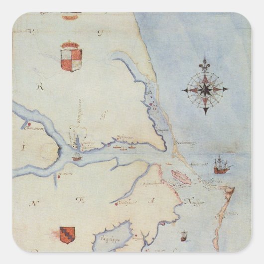 Sticker Carré Carte de la Virginie de Raleigh (Devant)