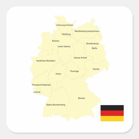 Sticker Carré Carte de l'Allemagne avec les États et les capital (Devant)