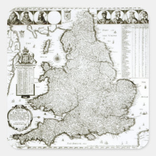 Sticker Carré Carte de l'Angleterre et du Pays de Galles, 1644