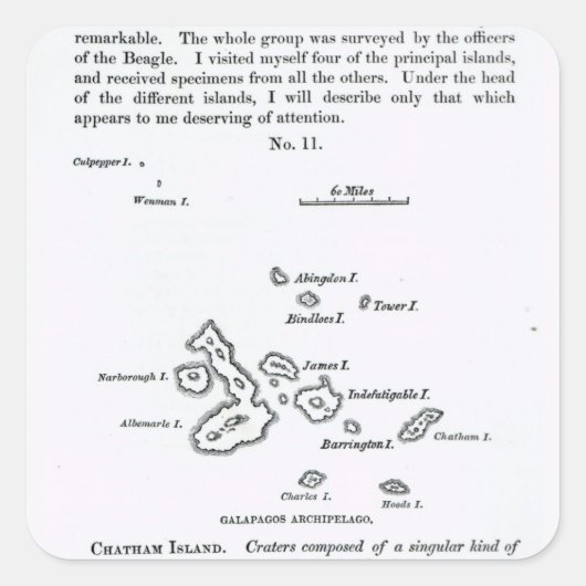 Sticker Carré Carte de l'archipel des Galapagos, 1844 (Devant)