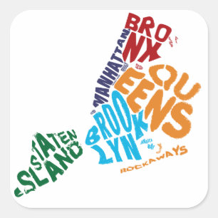 Sticker Carré Carte de l'art mondial des Boroughs de New York Ci