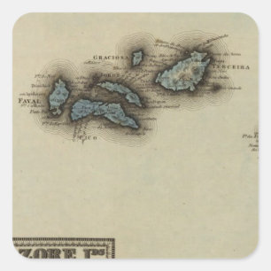 Sticker Carré Carte de l'Atlas des îles Azore