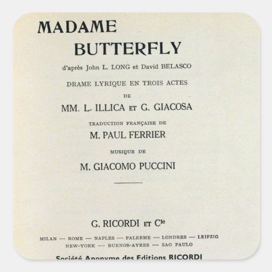 Sticker Carré Carte de lecture pour Madame Butterfly par Giacomo (Devant)