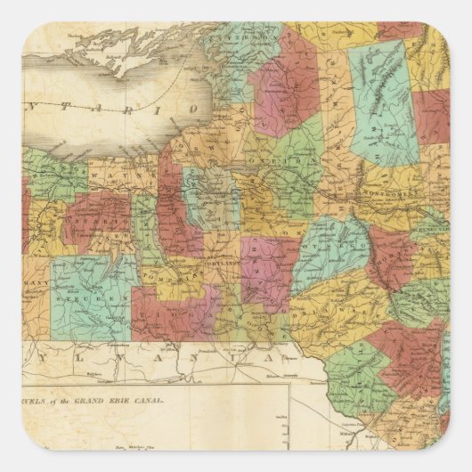 Sticker Carré Carte De L'État De New York (Devant)