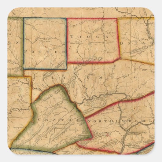 Sticker Carré Carte De L'État De Pennsylvanie (Devant)