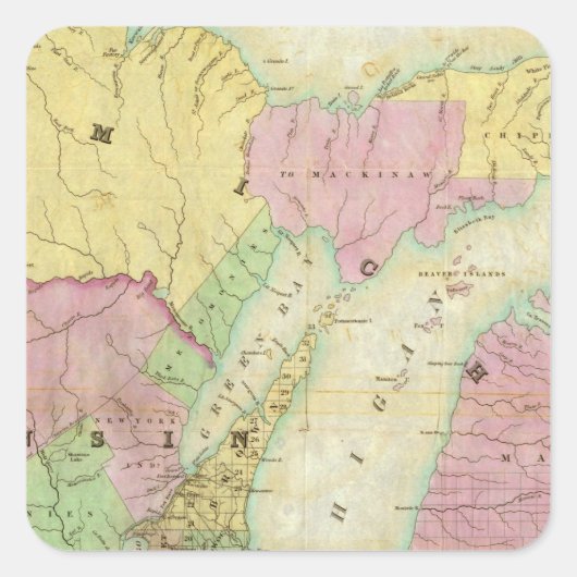 Sticker Carré Carte de l'État du Michigan (Devant)