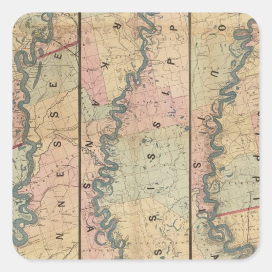 Sticker Carré Carte de Lloyd du Bas Mississippi (Devant)