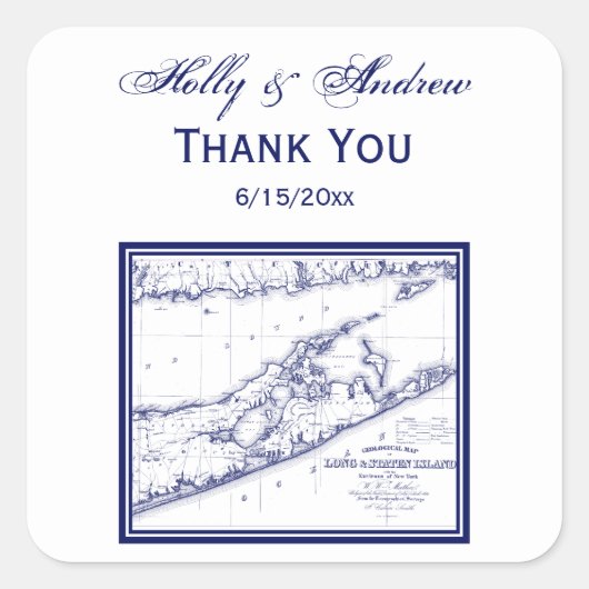 Sticker Carré Carte de Long Island The Hamptons (Devant)