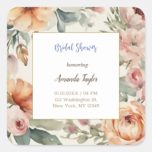 Sticker Carré Carte de mariage minimaliste à fleurs aquarelle
