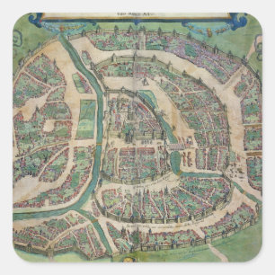 Sticker Carré Carte de Moscou, de "Civitates Orbis Terrarum" par