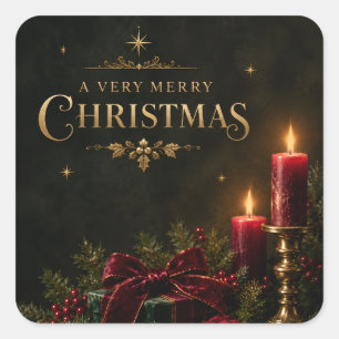 Sticker Carré Carte de Noël élégante et luxueuse, ruban de velou